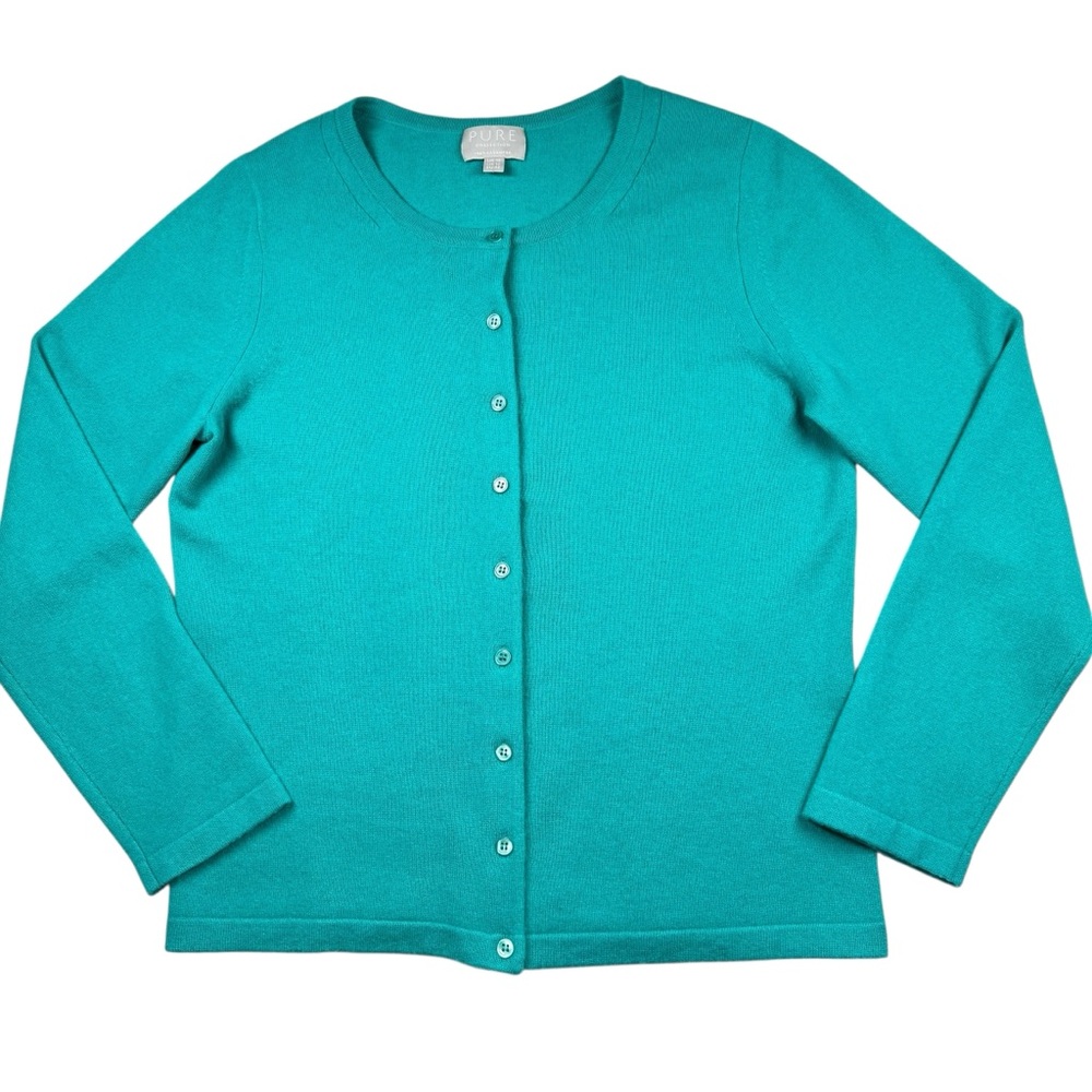 PURE Collection Cashmere Crew Neck Cardigan Sweater, US 12